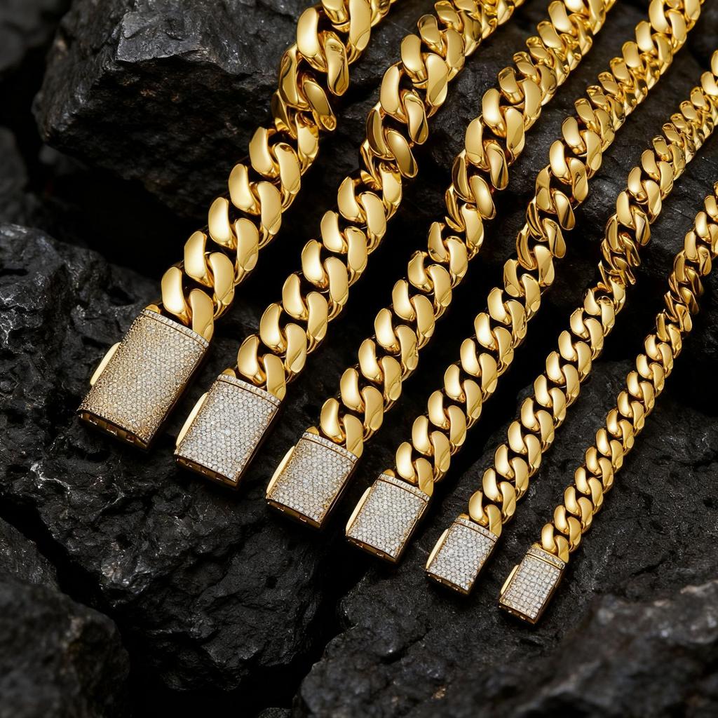 European and American Trendy Flap Buckle Miami 12MM Multi-size Cuban Bracelet Necklace Chain