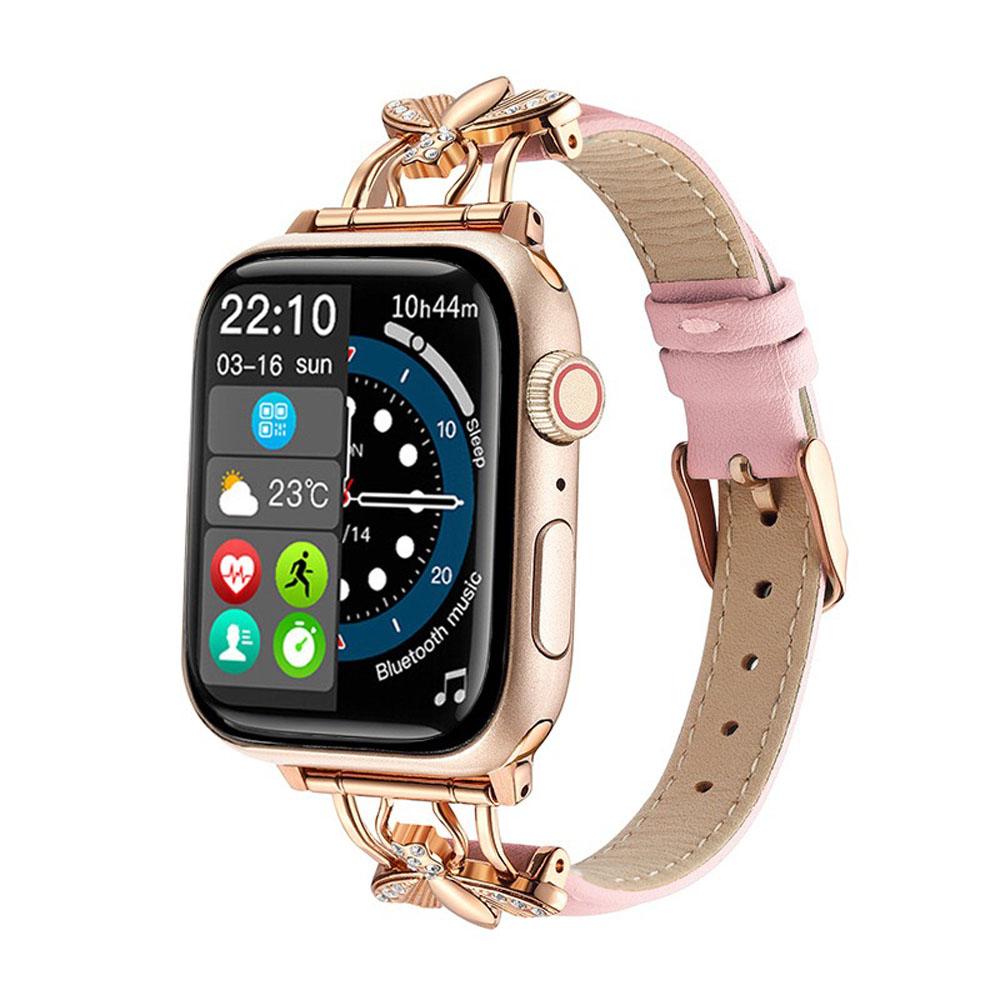 Металлический кожаный ремешок для Apple Watch 7 6 5 4 SE роскошный женский ремешок для часов 44 мм 41 мм 40 мм 45 мм 42 мм ремешок с пчелиным орнаментом