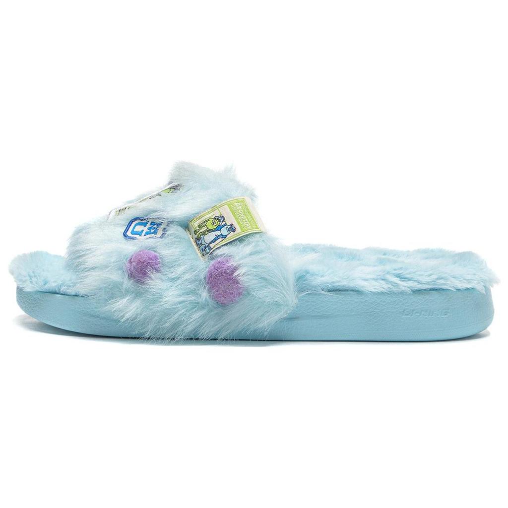 LiNing Disney Monsters University X Ln Slipper Se Fleece Comfortable Versatile Slide Sandals Women Footwear Blue AGAT024-1