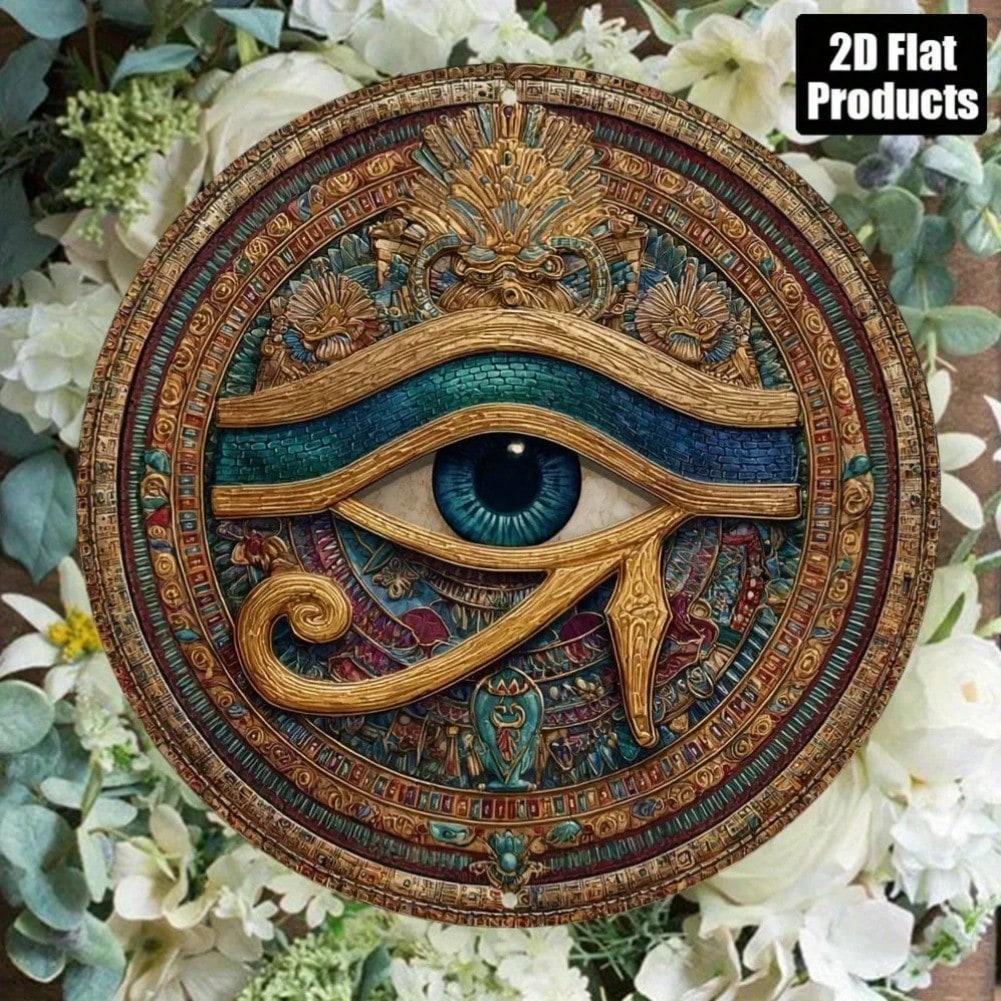 Eye Of Horus Egyptian Metal Wall Art Teal Blue Gold Protective Plaque