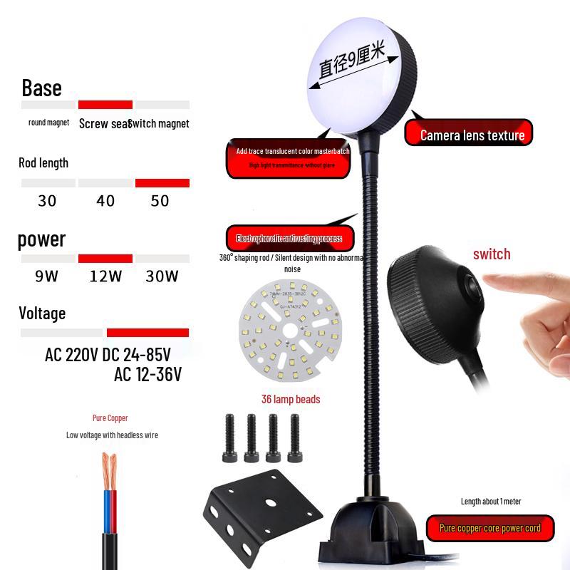 220V LED Work Light with Magnetic Base for Lathe, Punch Press, Injection Molding, and 24V Equipment