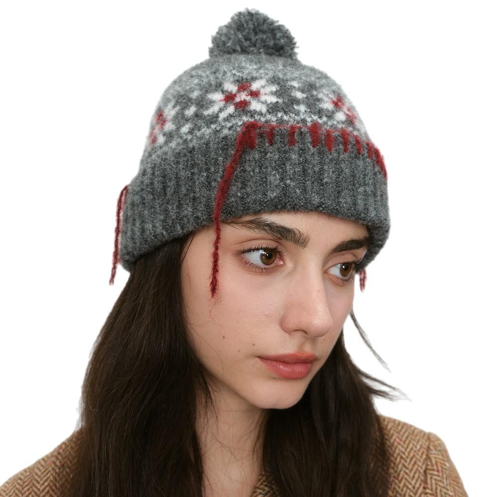 Dimanaf 2025 Зима Осень Женская Модная Шляпа Цветочная Толстая Вязаная Шапка Новая Женская Теплая Толстая Серая