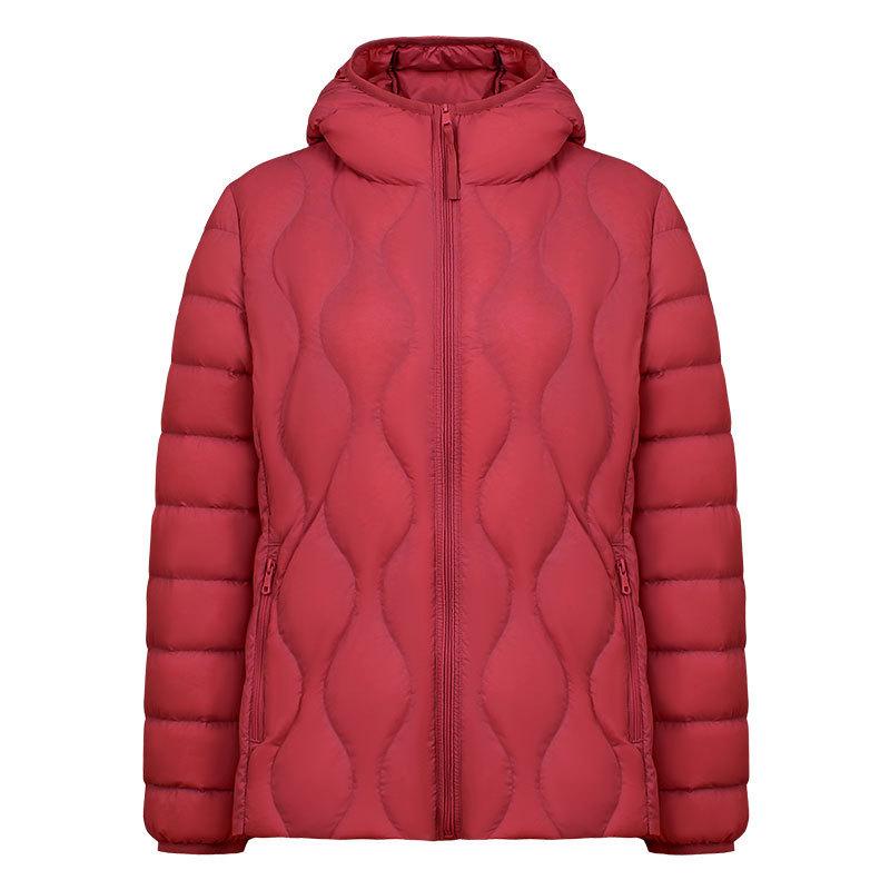 Down Jacket Women's Short 2025 Autumn and Winter New Simple and Fashionable Light and Thin Hooded White Duck Down Gourd Pattern Jacket Tide