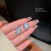 Elegant Blue Star and Moon Pearl Earrings with S925 Silver Needles