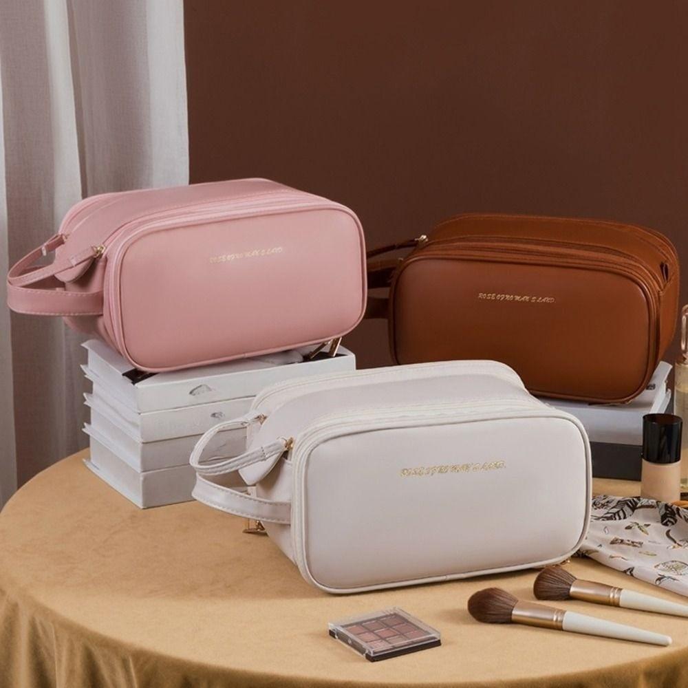 Косметичка с двойной молнией, многофункциональная дорожная сумка для мытья, косметичка из ПУ кожи, женская/для девочек