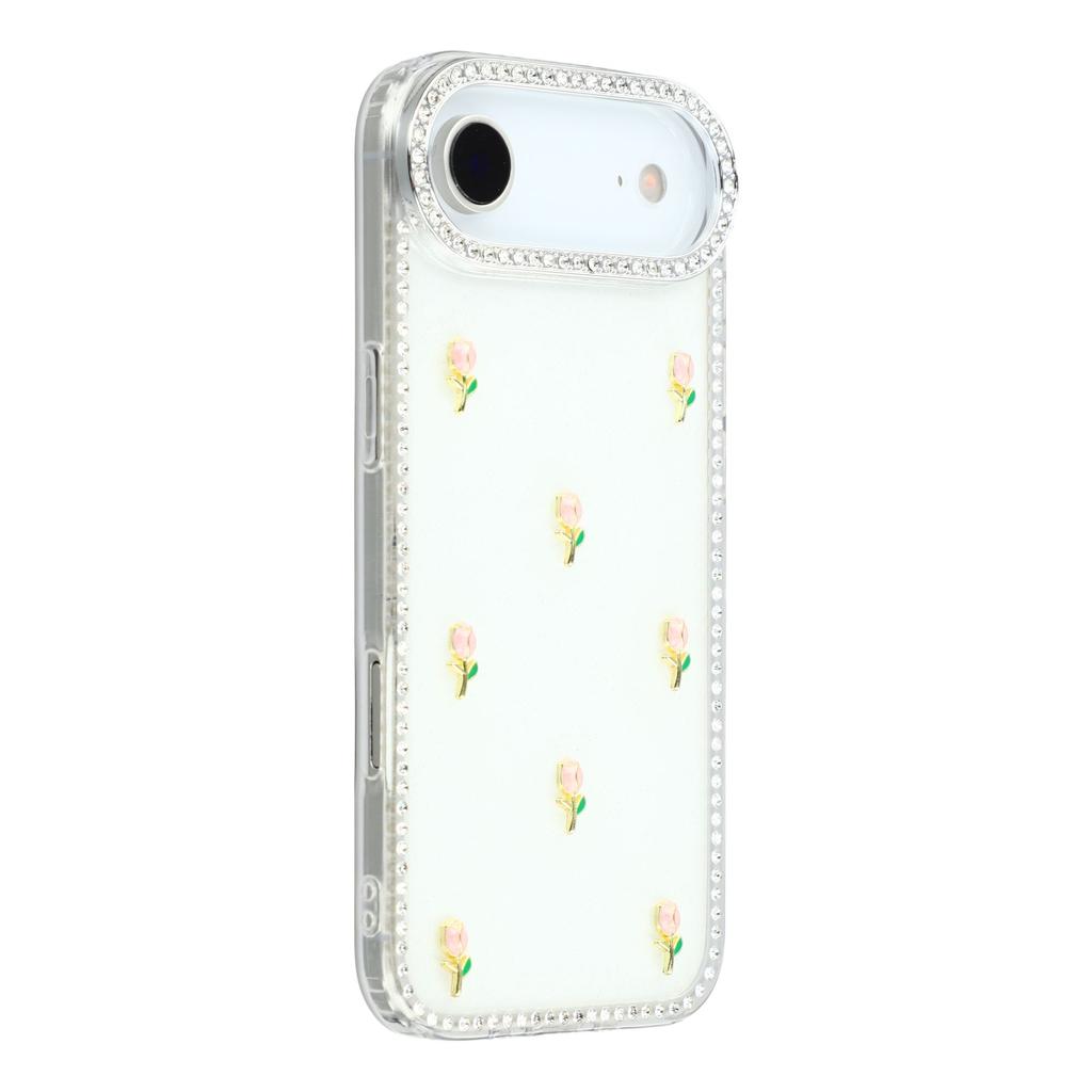 For iPhone Air Case Rhinestone Edge Small Tulips Decor TPU+PC IMD Phone Cover