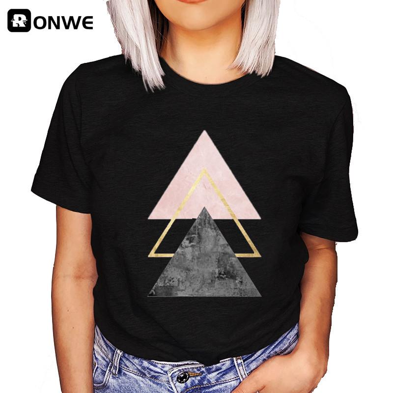 Women Beautiful Geometry Black Funny Print T Shirt Girl Cute Short Sleeve Harajuku 90S Clothes Drop