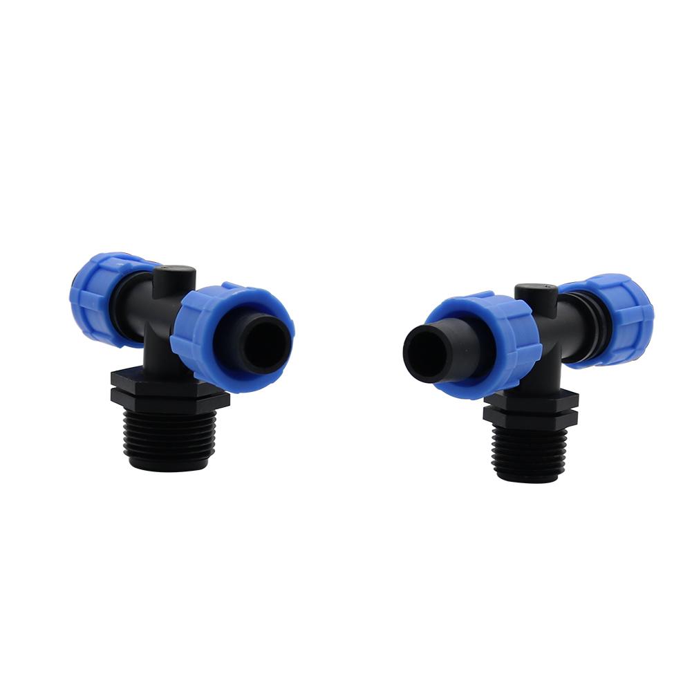 5 Pcs 16mm Drip Tape Straight Tee Type Connectors With Locked 1/2" 3/4" Thread Tee Type Connectors Repair Water Pipe Adapter