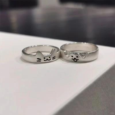 Кольца для пары «Кот и Собака» в форме колец можно надевать друг на друга, образуя очаровательные кольца для пальцев, они простые и универсальные.