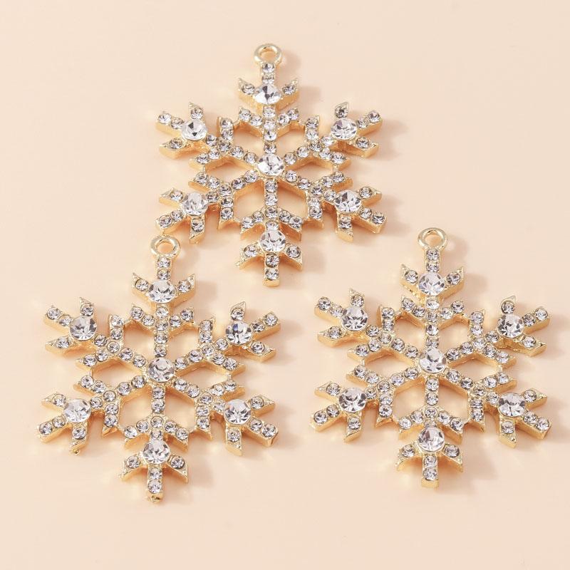 Leslie 5pcs 30*38mm Exquisite Gold Color Christmas Crystal Snowflake Charms for Jewelry Making Women Necklace Earrings DIY Craft