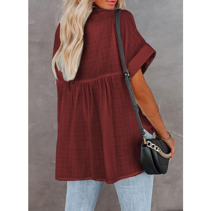 YYFS Women's Fashion Casual Summer Spring Solid Color Print Short Sleeve V-Neck Blouses & Shirts