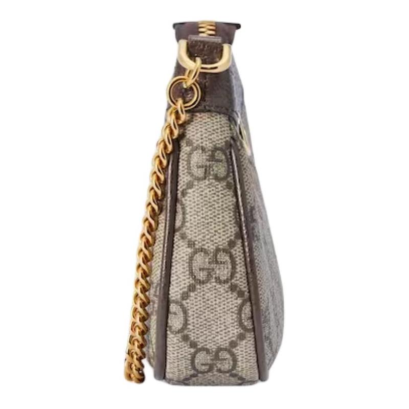 Gucci Ophidia Double G Золотая Фурнитура Коричневая Кожаная Отделка Мини-Сумка Женская Бежевая и Эбеновое Дерево