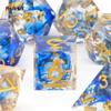 7 Pcs Blue Golden Number Sharp Edge Resin Dice Polyhedral Dice Suitable for Role-Playing RPG    Board Game