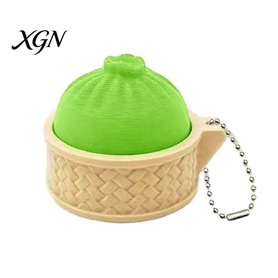 Bag Hanging Toy 3D Printed Dumpling Squeeze Keychain, Stress Balls with Steamer, Cute Anxiety Relief Toy, Soft Decompression Dough Dough, Simulation