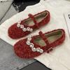 Модная осенняя новая плоская обувь одинарного фасона женская с круглым носком, мелким вырезом, линией из бусин, с мягкой подошвой, противоскользящая, низкая