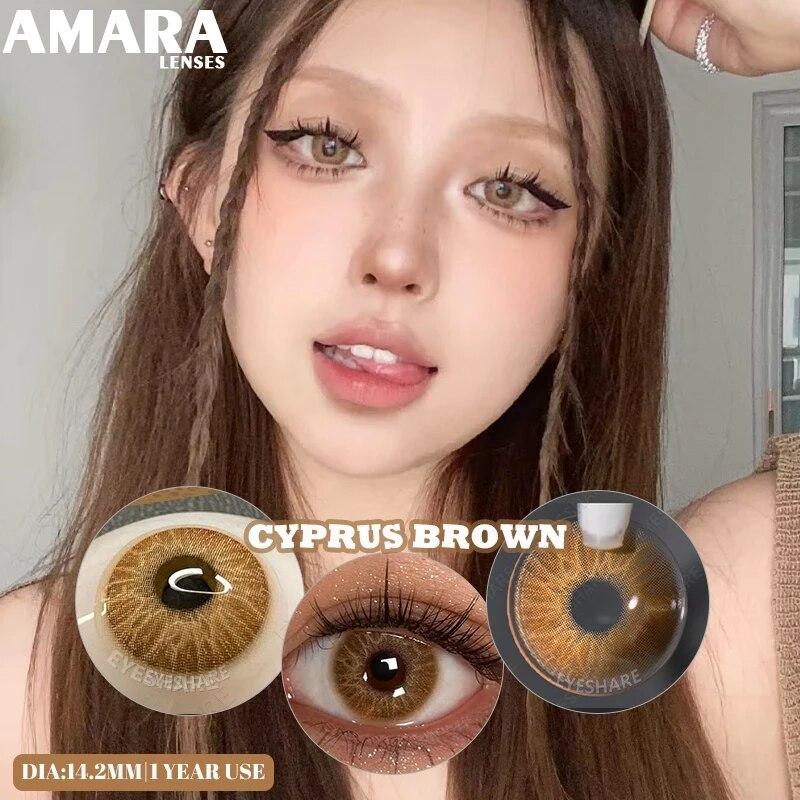 Цветные контактные линзы AMARA для глаз, голубые глаза, зеленые линзы, корейские модные серые линзы, красивые зрачки, ежегодно, 2 шт./пара