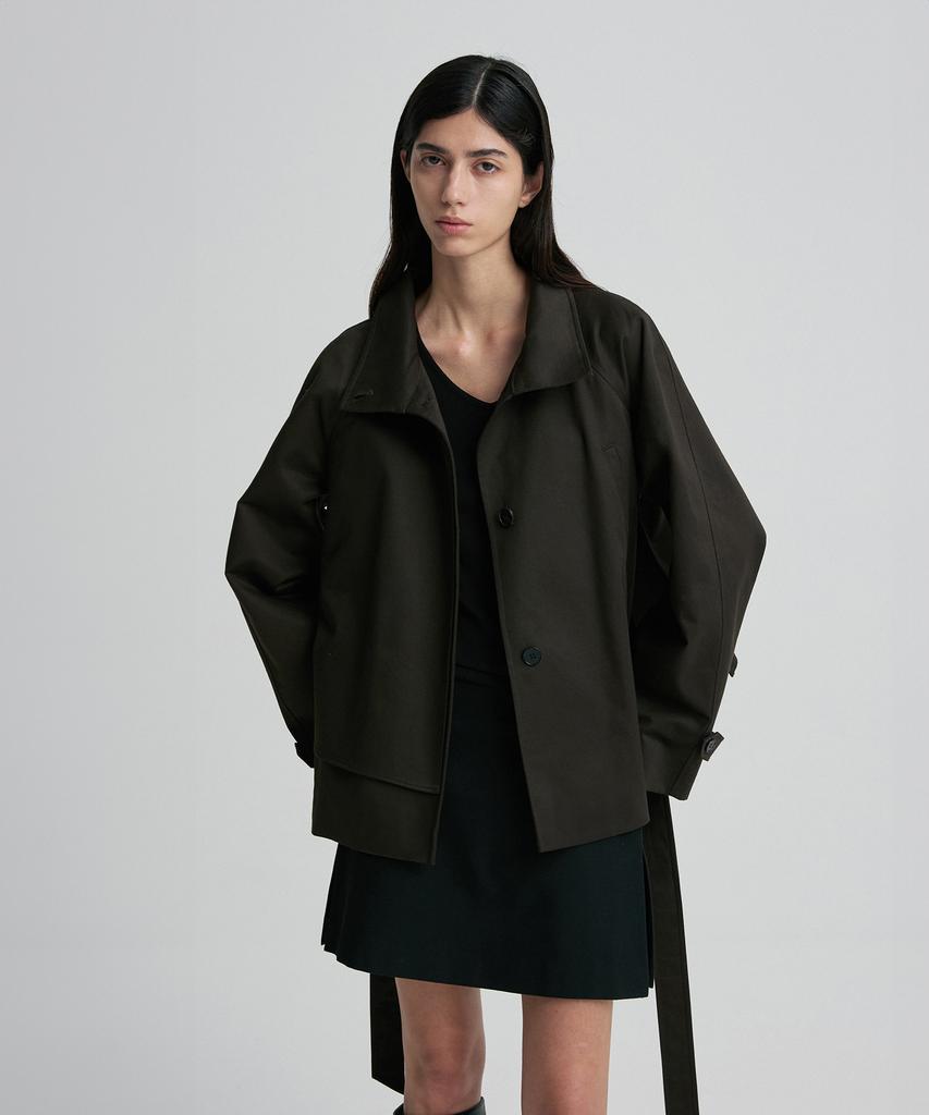 RE RHEE High-Neck Belted Cotton Trench Coat