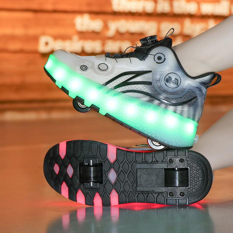 Детские роликовые коньки, обувь-трансформер, 2-колесные роликовые коньки двойного назначения для мальчиков и девочек, светодиодные кроссовки