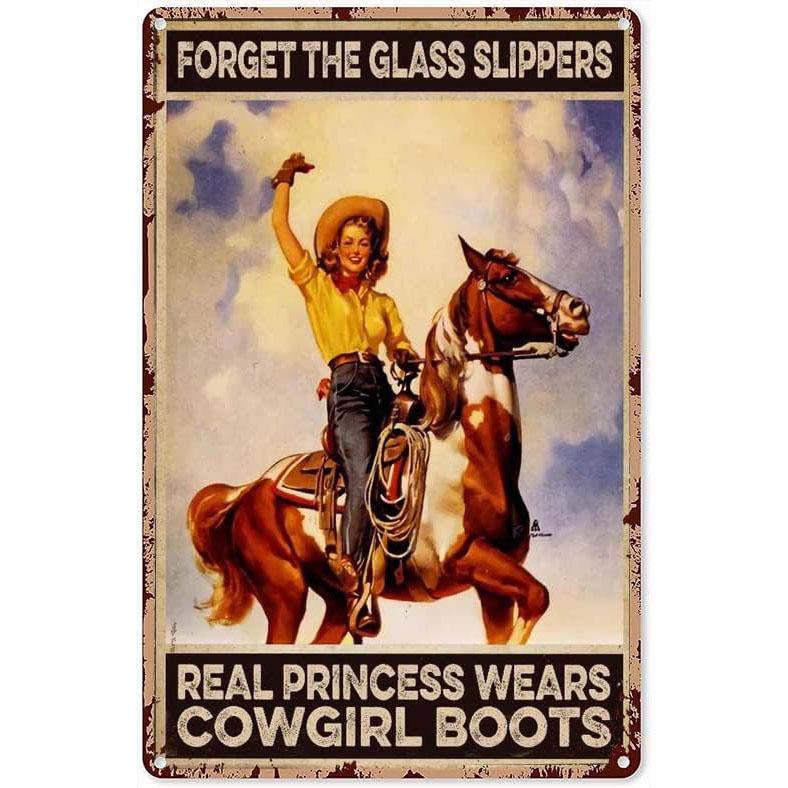 Vintage Cowgirl Metal Sign Retro Western Horse Riding Quote Tin Plaque for Home Bar Farmhouse Decor Life is Tough Spiritually Wi