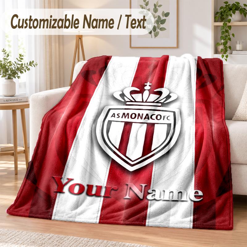 Custom Text Flannel Blanket Monaco FC Print Warm Cozy Blanket Home Sofa Bedding