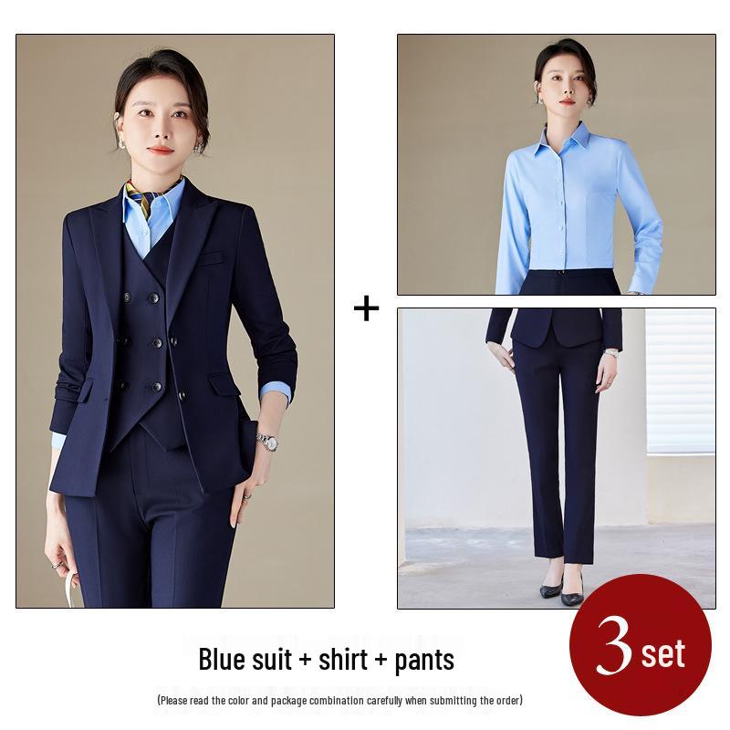 Профессиональный женский осенний костюмный набор - Формальная рабочая одежда для менеджера ресепшена отеля с пиджаком с длинными рукавами и брюками