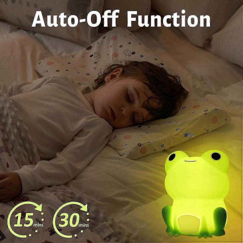 Cute Frog LED Night Light, Soft Silicone Touch Lamp for Kids, Portable Nursery Nightlight with Dimmable Timer