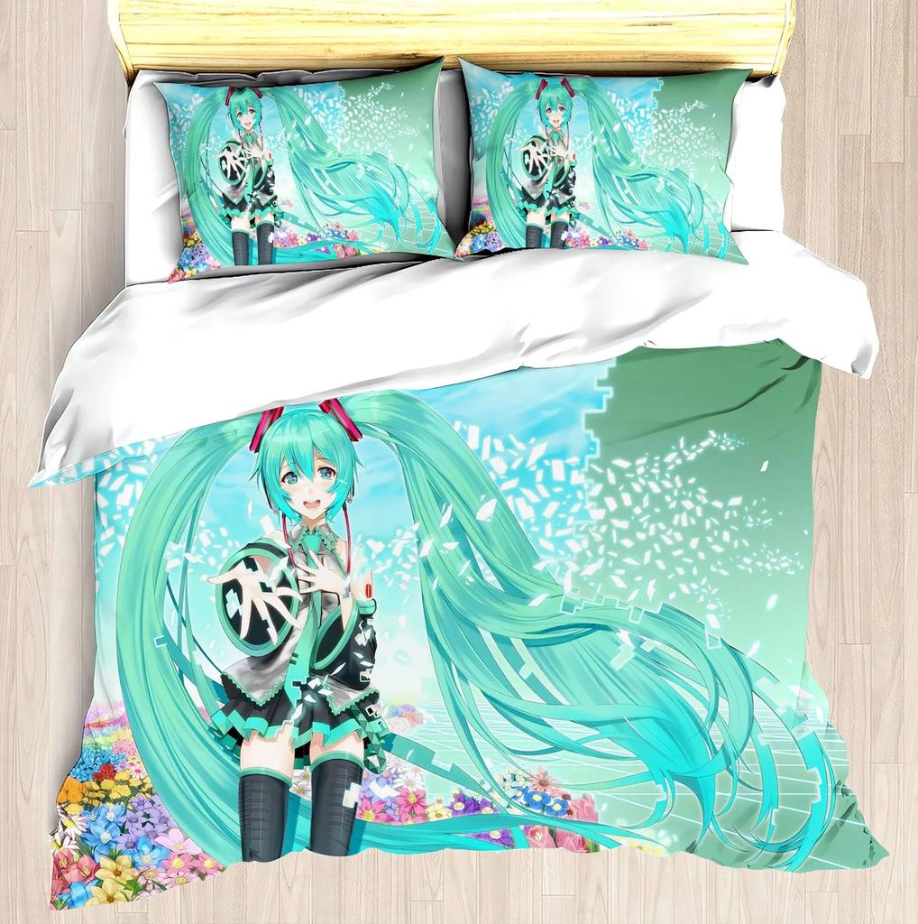 Hatsune Miku Anime 100% Polyester Bedding Set Duvet Cover Set Printed Cartoon Home Decor