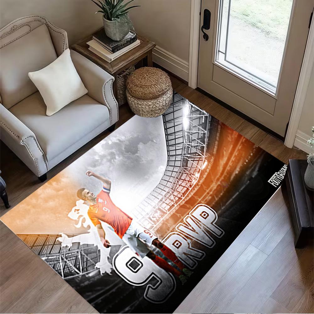 Football Spirit Action Carpet Design for Foyer Hallway Dining Room Playrooms Anti-slip Rug Anime Office Decor Best for Christmas