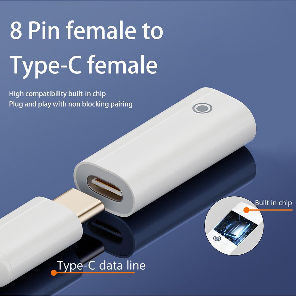 Адаптер для Apple Pencil 1/2 Адаптер 8 Pin на USB Type-C/8 Pin Разветвитель Мини-стилус Разъем для зарядки питания Женский на Женский