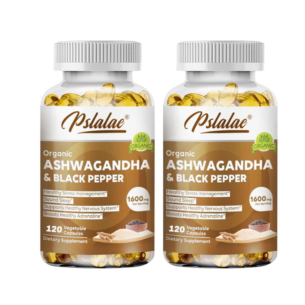 Pslalae Ashwagandha Capsules with Black Pepper Extract, 1600mg, Natural Supplement, Suitable for Men and Women
