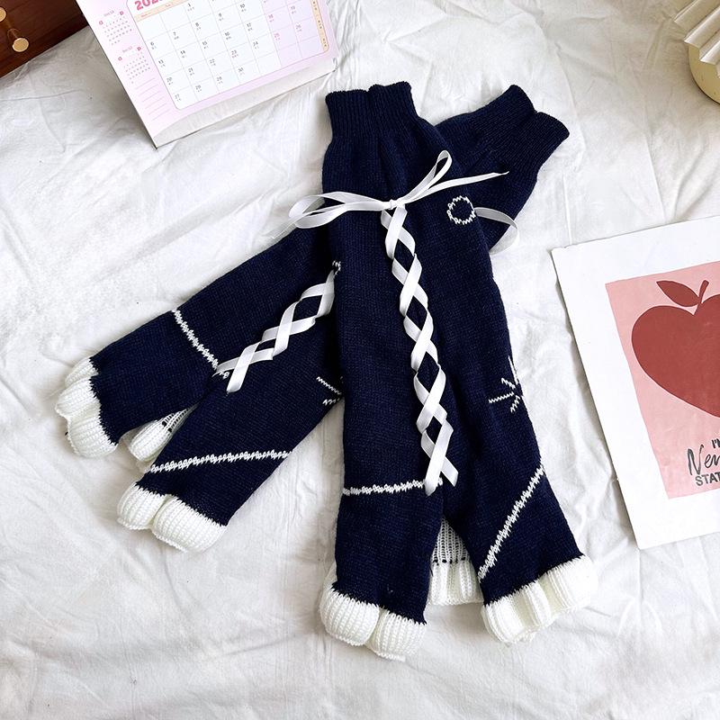 Y2K Style Ribbon Socks with Drawstrings - Lolita & JK Calf Pile Leg Covers