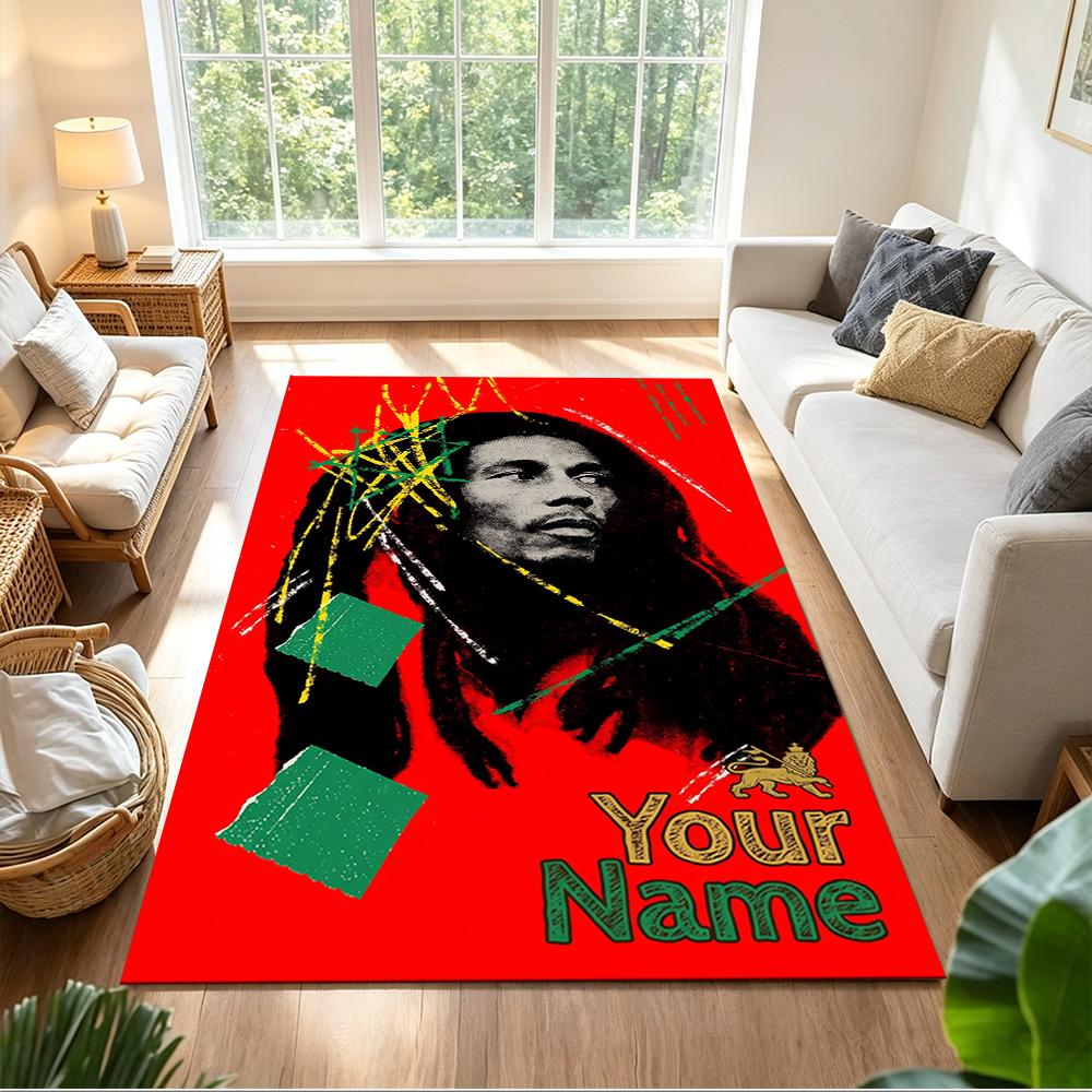 Bob Marley Customizable Name Area Rug Suitable for Balcony Game Room Study room Entryway Anti-slip Rug Anime Office Decor