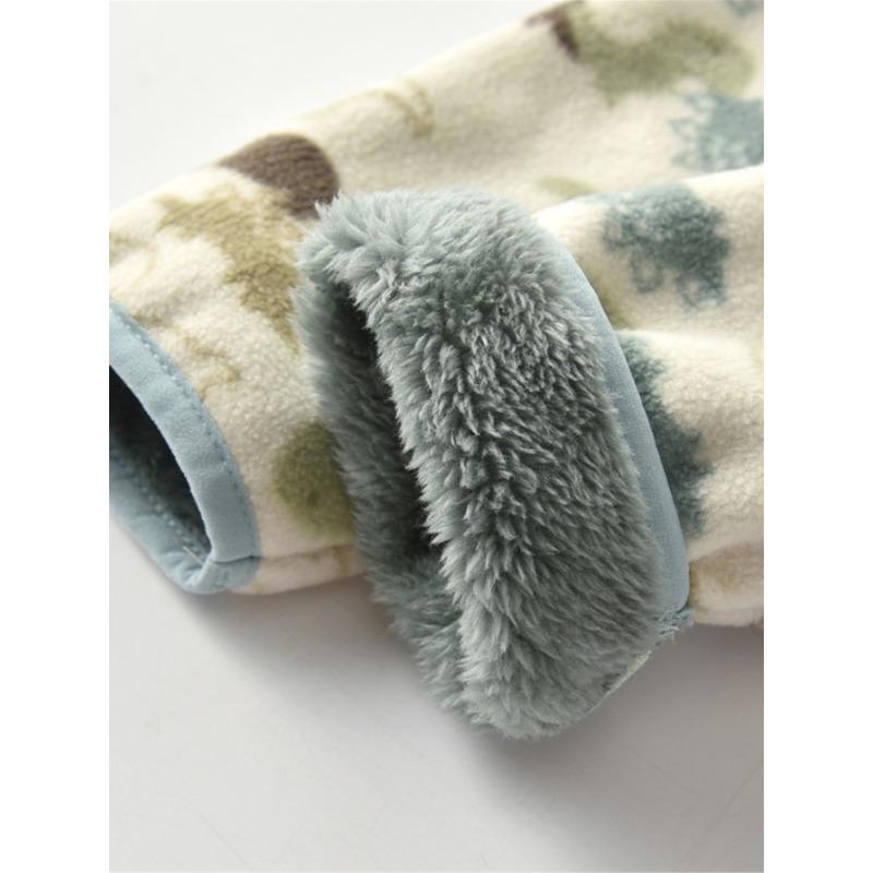 New Boys Cute Cartoon Animal Printed Casual Warm Thickened Stand Collar Zipper Jacket