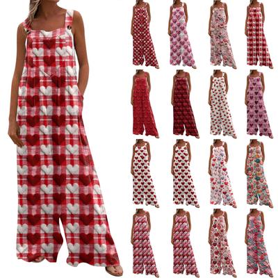 Женский модный повседневный свободный комбинезон с карманами и принтом ко Дню святого Валентина