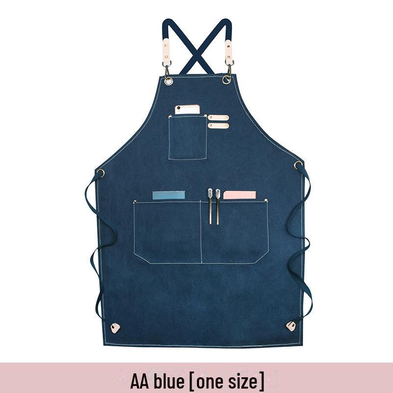 Фартук из холста с цветочным логотипом для молочного чая, выпечки, кухни и парикмахерской - утолщенный, для мужчин и женщин