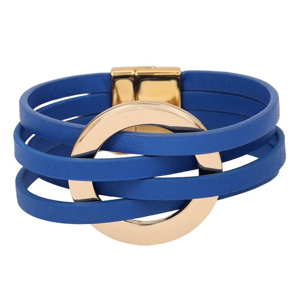 Leather Surface Leather Bracelets Adjustable Wrap Closure Hollow Circle Bracelet For Women