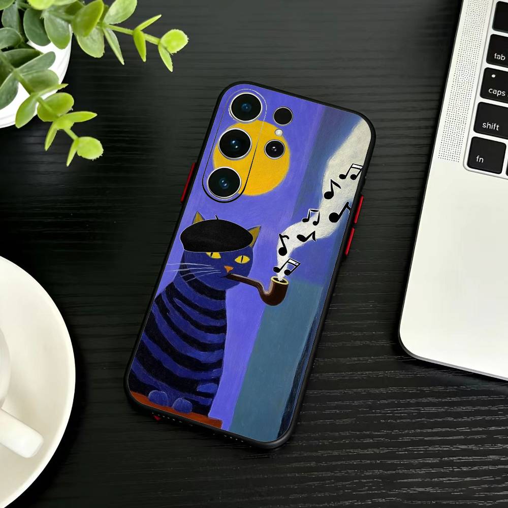Милый Кот Забавный Чехол для Телефона Для Samsung S26,S25,S24,S23,S22,S21,S20,Ultra,Plus,FE Черный Мягкий Чехол