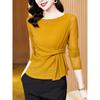 High-End Mesh Long-Sleeve Women's Base Shirt - Autumn 2025 Waist-Cinching Slim Fit Irregular Top