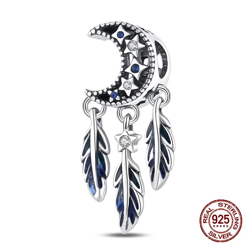 100% оригинальное серебро 925 пробы с перьями, красочные подвески в виде ловца снов, подвески, подходят для оригинальных браслетов 925, ювелирные изделия своими руками
