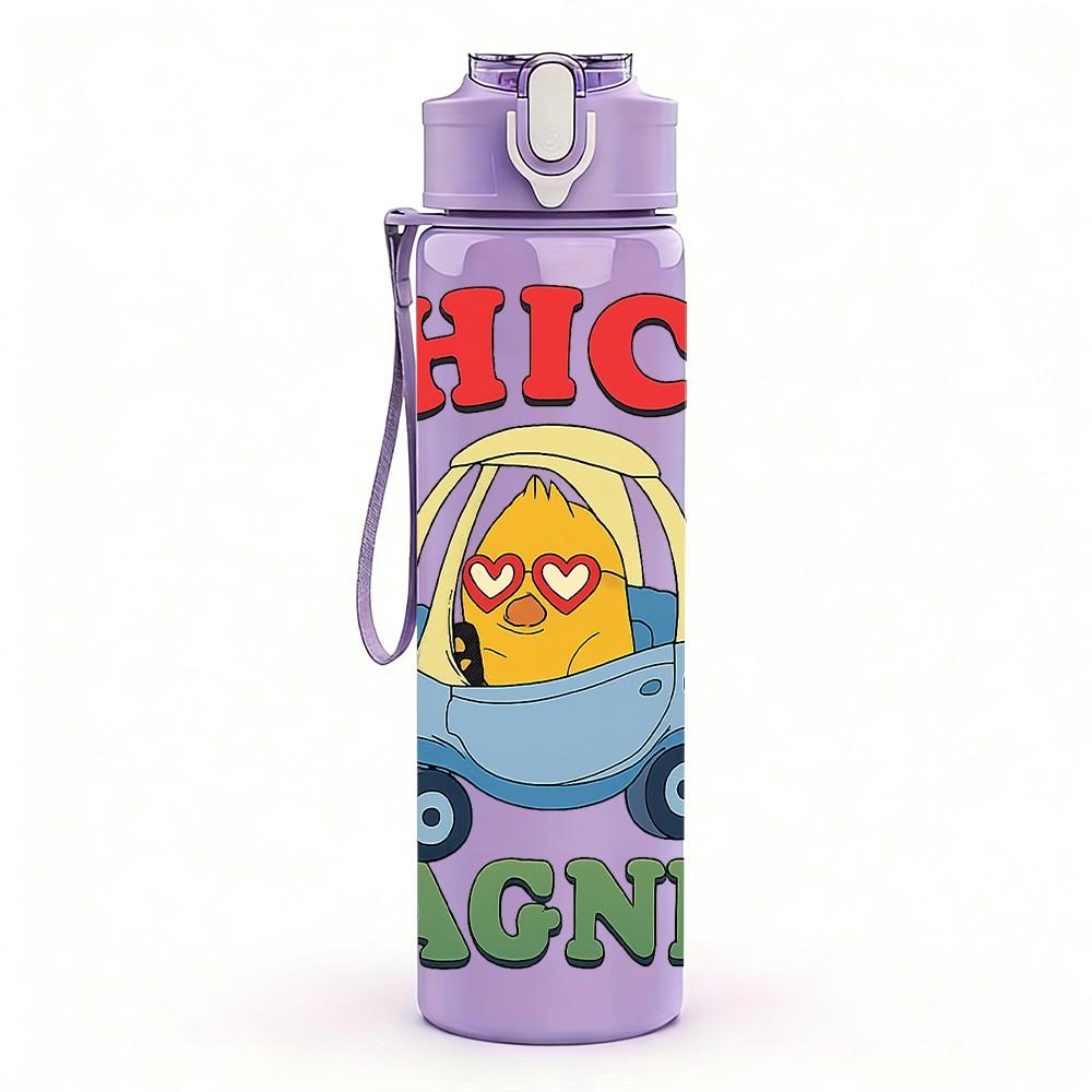 1PC Chick Race Car Design 750ml Color Plastic Sports Water Bottle Leakproof Flip Straw Lid Suitable for Sports Office Home Use