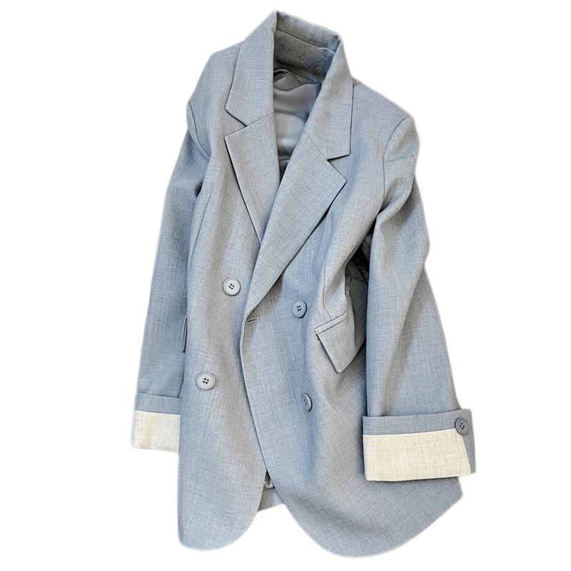 Синий Модный Женский Пиджак в Корейском Стиле - Весна/Осень 2025 Повседневный Уличный Стиль