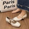 2024 New Temperament Shu Patent Leather Women's Casual Sweet Thick Heel Mary Jane Shoes Square Head Medium Heel Light Mouth Single Shoes Women