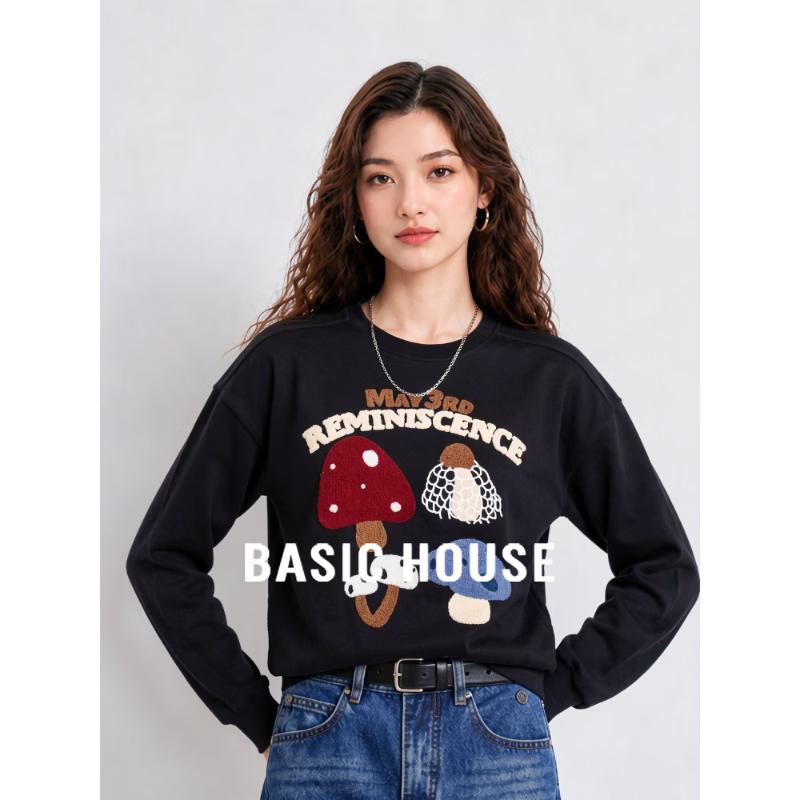 Базовая женская толстовка с вышивкой и круглым вырезом Basic House