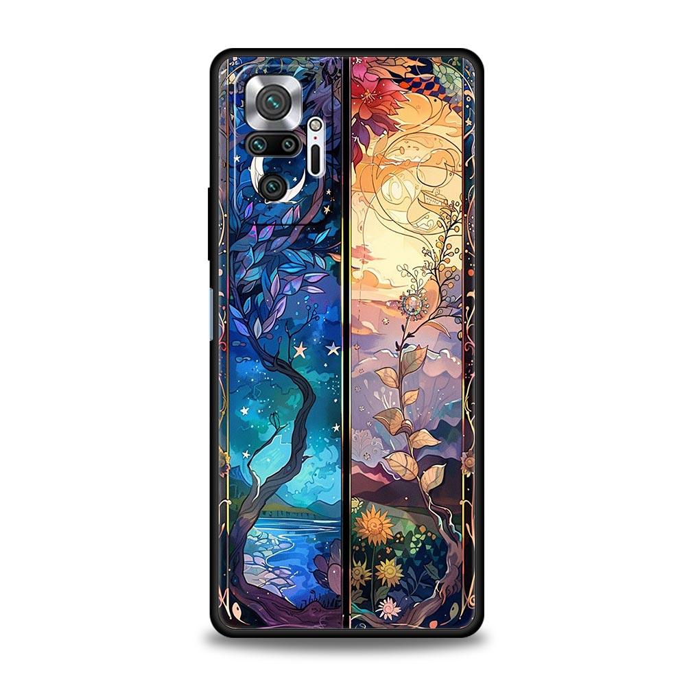 Красивый чехол-крышка из стекла с изображением Солнца и Луны для Redmi 14C 10C Note 15 14 13 12 10 11 K40 Pro Plus Мягкий ТПУ ударопрочный корпус Fundas
