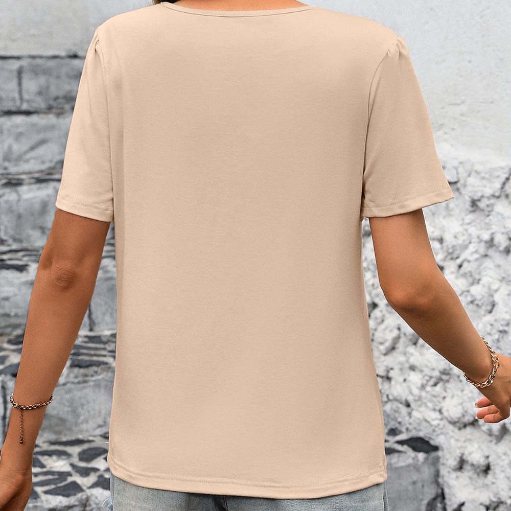 Летняя женская футболка, свободный повседневный пуловер с круглым вырезом, однотонный топ с короткими рукавами