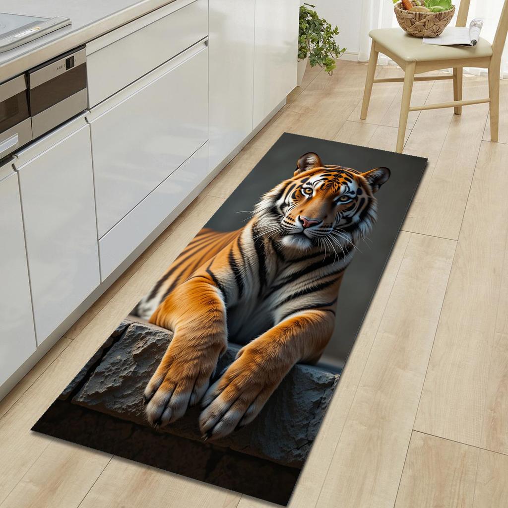 1Pcs Tiger Pattern Floor Mat Modern Kitchen Polyester Rug Non-Slip Colorful Indoor Carpet, For Home Bathroom Bedroom Living Room Decor
