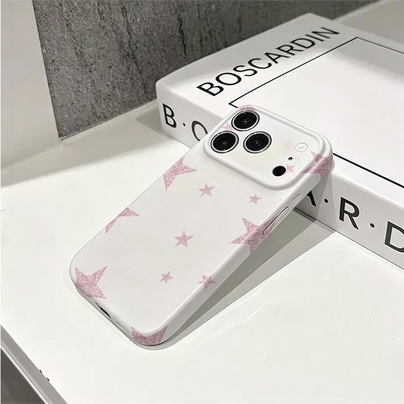 Сверкающая Звезда Розовый Блеск Графическая Арт Пленка Эстетичный Защитный Ударопрочный Бампер Чехол-Крышка для Телефона для iPhone 14 15 16 Pro Max Plus