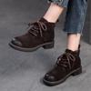 Versatile British Style Genuine Leather Short Boots Retro Lace Up Women's Shoes