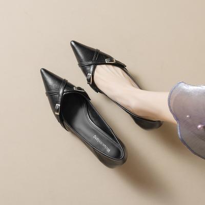 Weiwei Girl 739-5 остроносые одинарные туфли женские на тонком каблуке нишевый дизайн кошачий каблук крест с неглубоким отверстием на высоком каблуке мягкая подошва