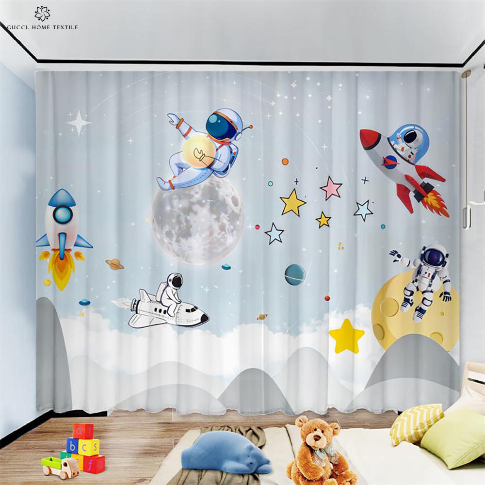 Шторы с изображением анимационного мультфильма «Астронавт» для детской комнаты, украшения окна, гостиной, кабинета, кухни, космоса, 2 шт.
